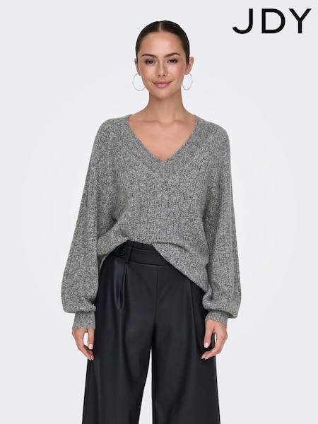 JDY Grey Long Sleeve Sparkle Knitted Jumper (AU8758) | ₪141