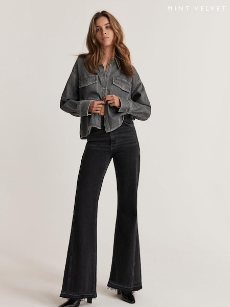 Mint Velvet Black 100% Cotton Washed Relaxed Flared Jeans (AU8910) | €65