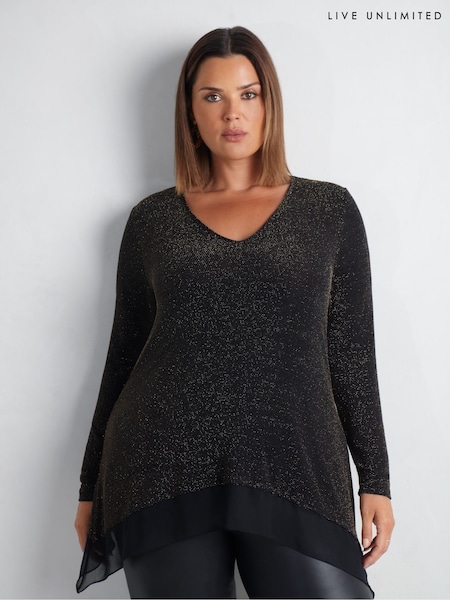 Live Unlimited Gold Curve Sparkle Jersey Hanky Hem Tunic (AU8920) | €46