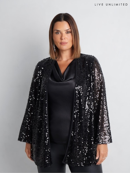 Live Unlimited Black Curve Sequin Kimono (AU8926) | €59