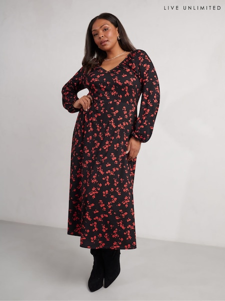 Live Unlimited Petite Floral Print Jersey V-neck Midi Dress (AU8933) | €71