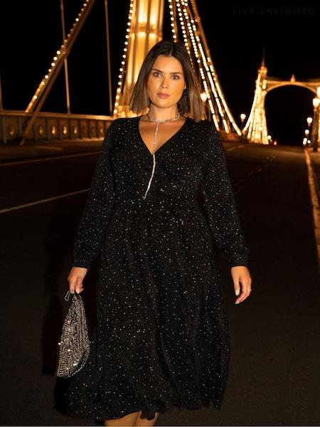 Live Unlimited Curve Jersey Sparkle Wrap Dress (AU8936) | 288 LEI