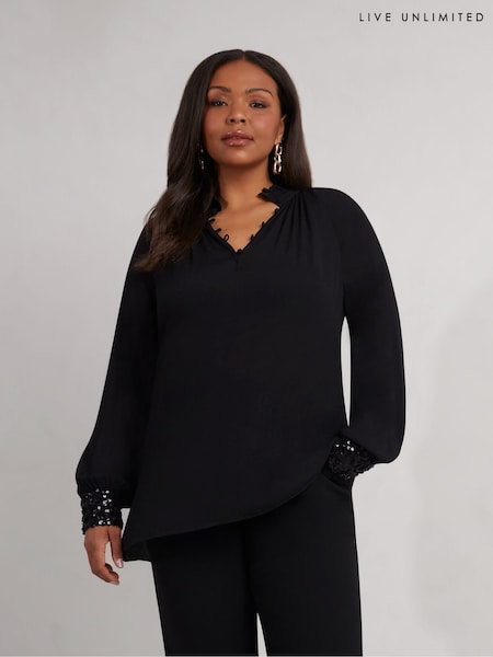 Live Unlimited Black Long Sleeve Sequin Cuff Blouse (AU8957) | €63
