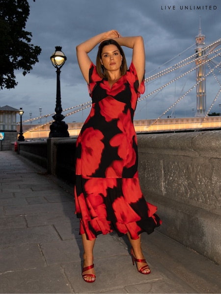 Live Unlimited Floral Ruffle Shoulder Maxi Dress (AU8968) | €142