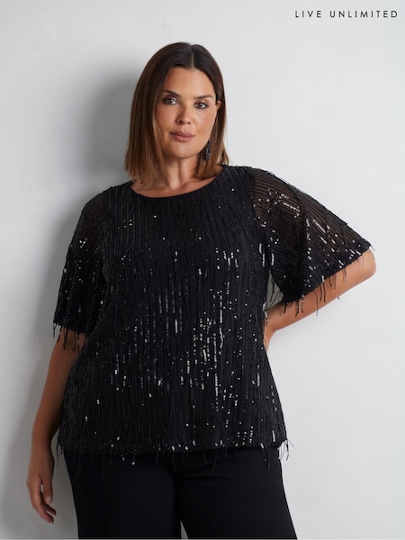 Live Unlimited Fringed Sequin Top (AU8969) | 371 LEI