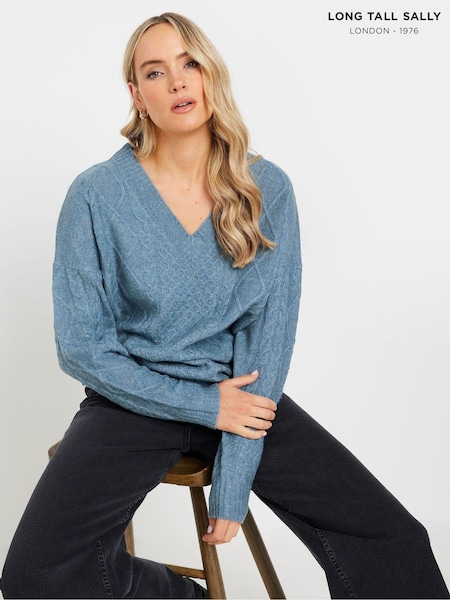 Long Tall Sally Blue V Front Cable Jumper (AU8990) | €24