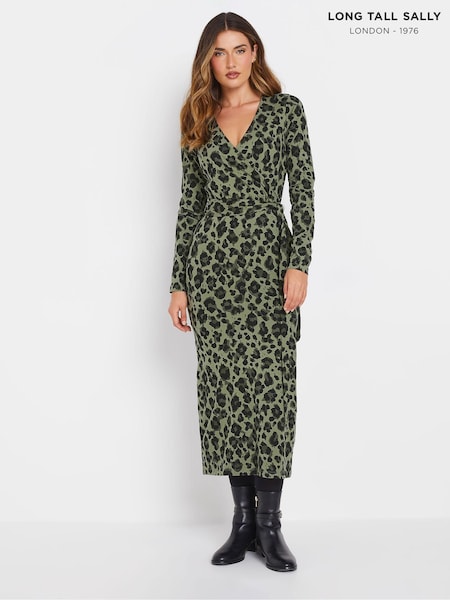 Long Tall Sally Animal Leopard Print Wrap Midi Dress (AU8992) | €61