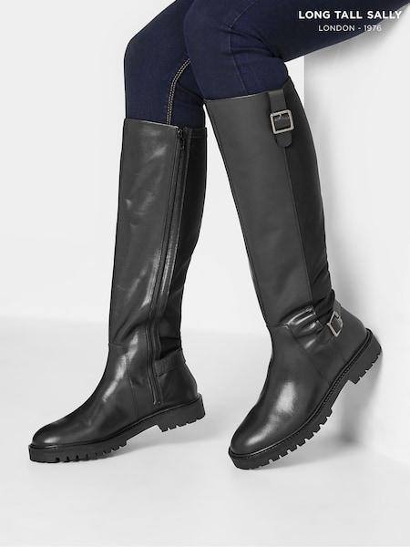 Long Tall Sally Black Leather Knee High Boots (AU9003) | AED611