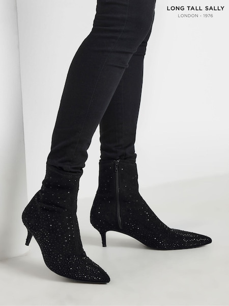 Long Tall Sally Black Pointed Kitten Boots (AU9013) | LEI 477