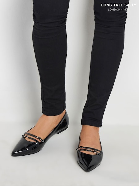 Long Tall Sally Black Flat Point Multi Strap Shoes (AU9015) | €57