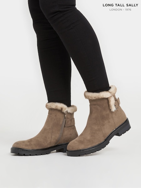 Long Tall Sally Brown Faux Fur Lined Biker Boots (AU9017) | ₪352
