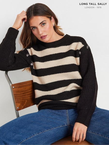 Long Tall Sally Black Button Shoulder Cable Jumper (AU9018) | kr557