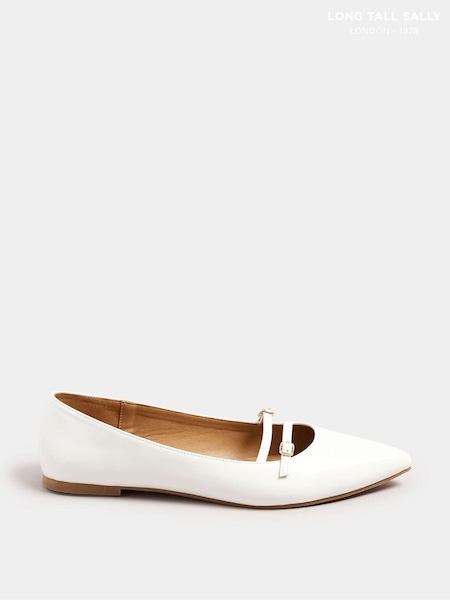 Long Tall Sally White Flat Point Multi Strap Shoes (AU9023) | ₪216