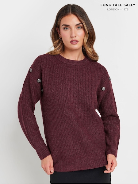 Long Tall Sally Purple Button Shoulder Cable Jumper (AU9026) | ₪196