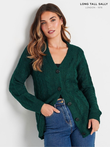 Long Tall Sally Green V-Neck Cable Jumper (AU9039) | AED227