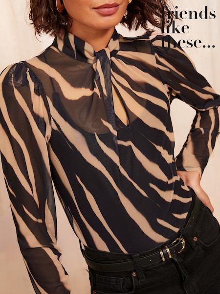 Friends Like These Black Animal High Neck Twist Mesh Top (AU9054) | kr485