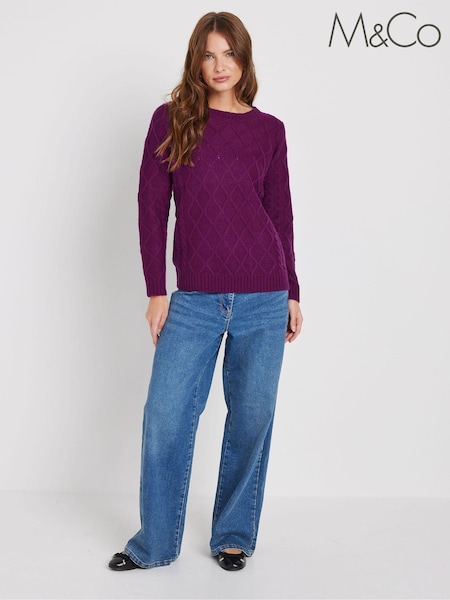 M&Co Purple Big Diamond Cable Jumper (AU9062) | ₪166