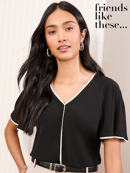 Musta - Friends Like These Tipped Flutter Sleeve T-shirt (AU9065) | €54