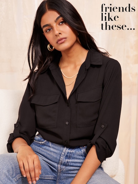 Friends Like These Black Long Sleeve Utility Style Button Through Shirt (AU9066) | €54.50