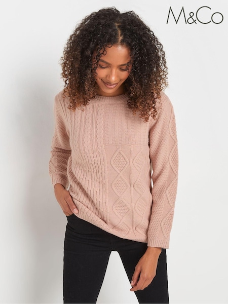 M&Co Blush Pink Cable Knit Patchwork Jumper (AU9079) | ₪166
