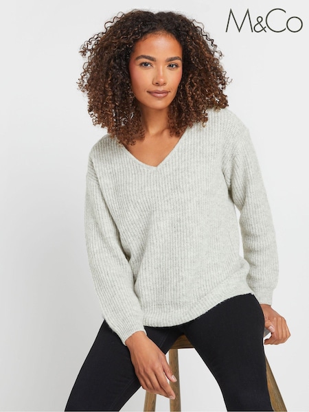 M&Co Grey V-Neck Shoulder Jumper (AU9083) | ₪151
