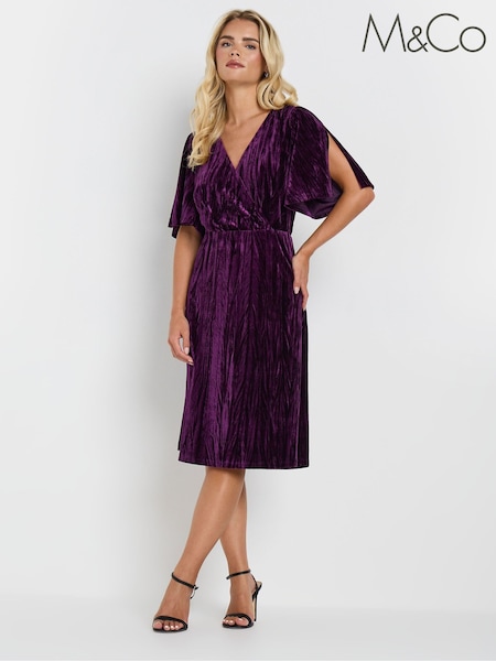 M&Co Purple Petite Crushed Velvet Wrap Dress (AU9085) | 233 QAR