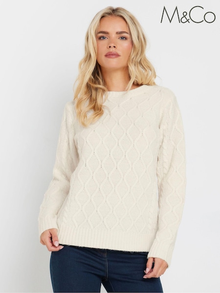 M&Co White Petite Diamond Cable Jumper (AU9088) | €47