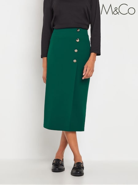 M&Co Green Button Detail Midi Skirt (AU9091) | €55