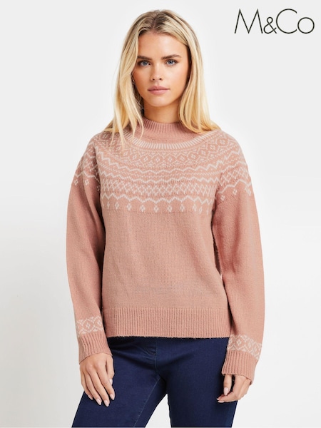 M&Co Pink Petite Placement Fairisle Pattern Jumper (AU9108) | €45