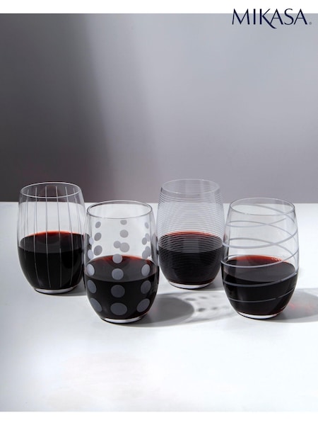 Mikasa Set of 4 Clear Etched Silver Crystal Stemless Wine Glass (AU9163) | €39