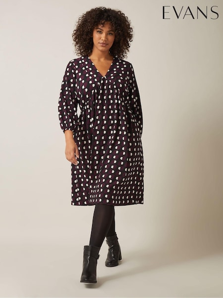 Evans Red Geometric Balloon Sleeve Dress (AU9195) | €74