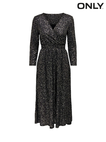 ONLY Black Metallic Spot Wrap Midi Dress (AU9207) | 86 QAR