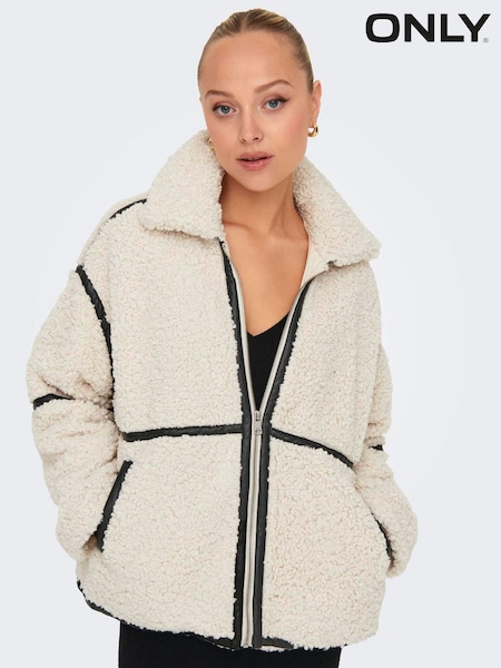 ONLY Faux Leather Trim Teddy Jacket (AU9208) | 271 LEI