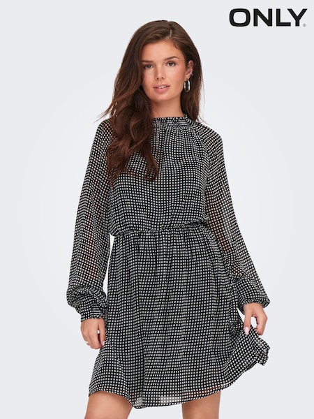 ONLY Black Long Sleeve Check Patterned Waisted Mini Dress (AU9210) | €22