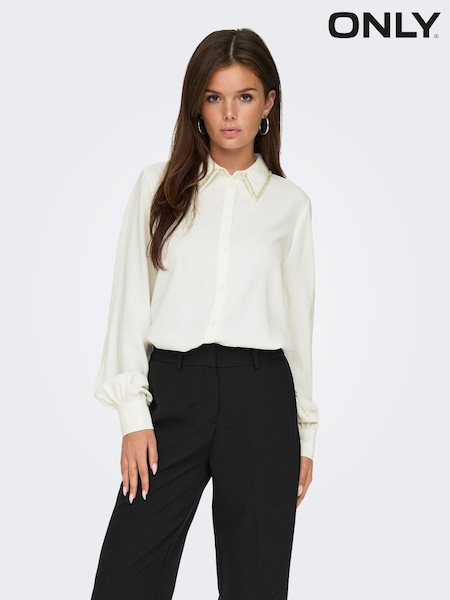 ONLY White Long Sleeve Embellished Collar Shirt (AU9214) | €20
