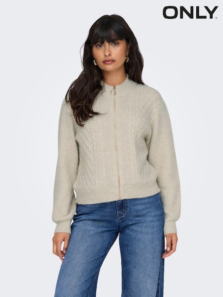 ONLY Cream Zip Front Knitted Cardigan (AU9220) | €24