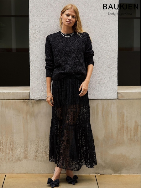 Baukjen Alice Recycled Lace Black Midi Skirt (AU9278) | 114 €
