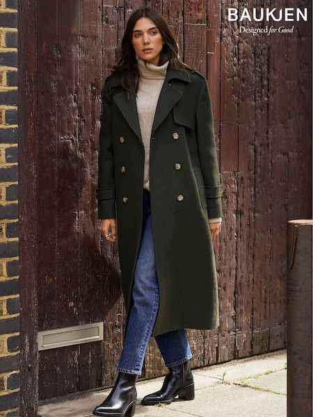 Baukjen Green Ingrid Belted Wool Trench Coat (AU9281) | €229