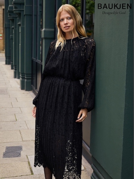 Baukjen Caro Recycled Lace Black Midi Dress (AU9302) | €175