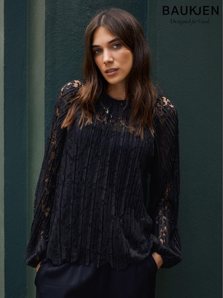 Baukjen Coline Recycled Lace Sheer Black Top (AU9309) | OMR35