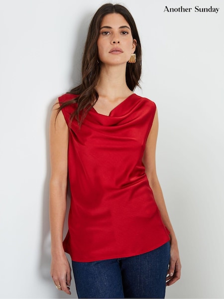 Punainen - Another Sunday Satiini Hihaton Cowl Cami Top (AU9317) | €47