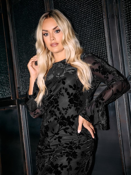 Yours Curve Black London Burn Out Velour Shift Dress (AU9351) | €70