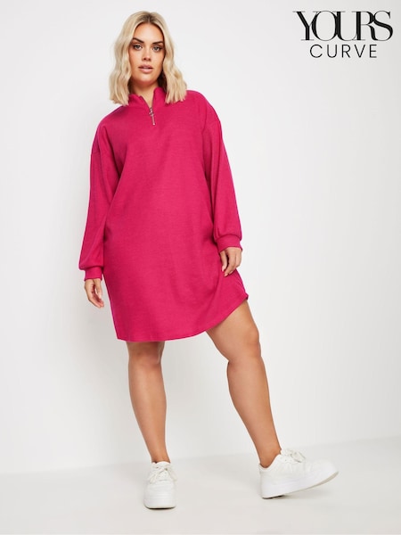 Yours Curve Pink Soft Touch Zip Neck Jumper Dress (AU9369) | €49