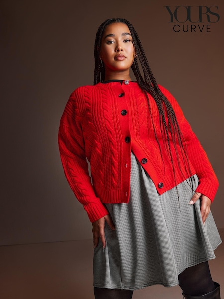 Yours Curve Red Cropped Cable Cardigan (AU9376) | €45