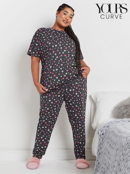 Yours Curve Grey Colourful Stars Short Sleeve Tapered Pyjamas Set (AU9377) | R$ 295
