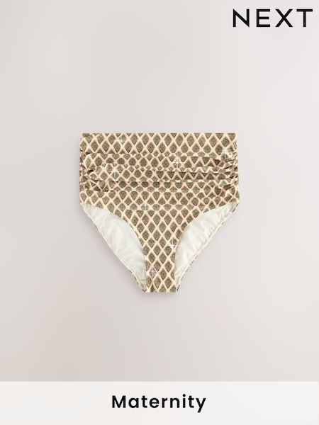 Khaki Vihreä/Cream Foil Woodblock - Äitiys Korkea vyötärö Bikinit Lyhyet alushousut (AU9403) | €31