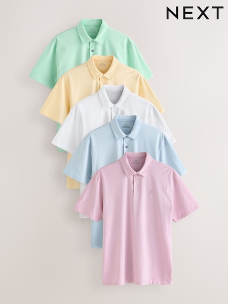 Blue/Yellow/Pink/Grey/Green Pastel - Стандартний крій - з коротким рукавом Трикотажні сорочки поло 5 уп (AU9427) | 2 154 грн