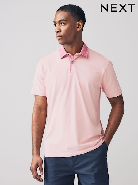 Pink / Blue / White Woven Collar Regular Fit Short Sleeve Jersey Polo Shirts 3 Pack (AU9432) | €53