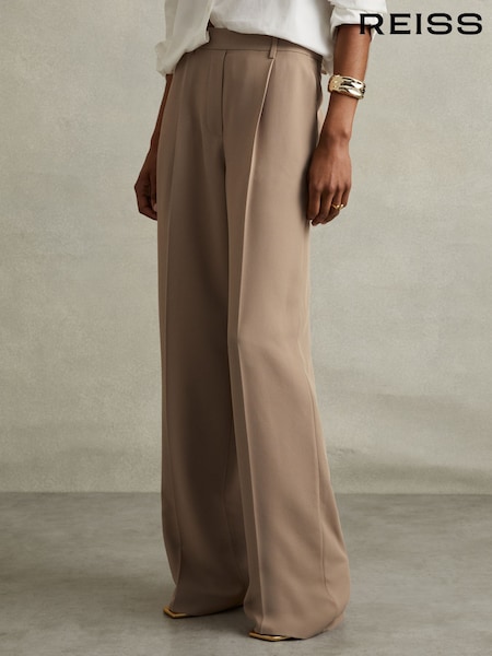 Maro neutru - Pantaloni twill largi cu talie elastică Reiss Eden (AU9674) | 1,056 LEI
