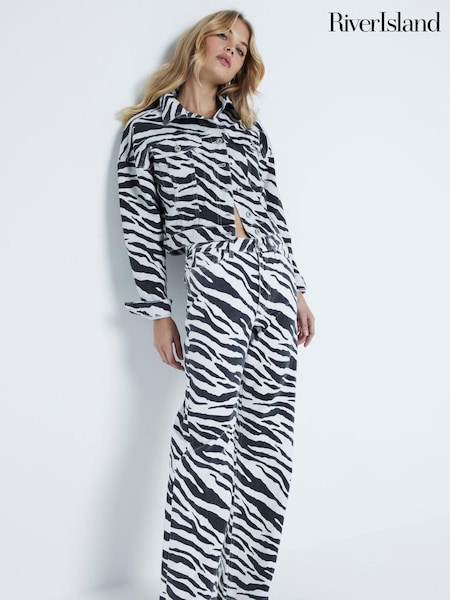 River Island Black Zebra Relaxed Straight 100% Cotton Jeans (AU9676) | €32